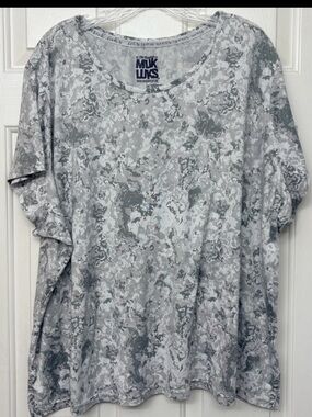 MUK LUKS Plus Size 3X Camo Print Round Neck Short Sleeve T-Shirt Top Gray soft